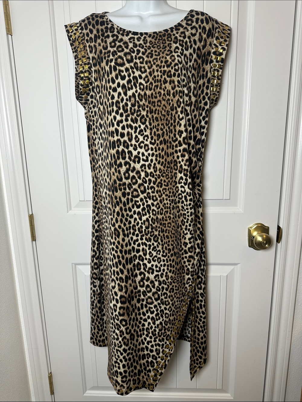 MICHAEL Michael Kors Leopard Print Dress in Brown and Black w Gold accents